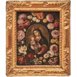 Kreis des Frans Francken II. Madonna im Blütenkranz In der ovalen Reserve die bekrönte Maria mit dem