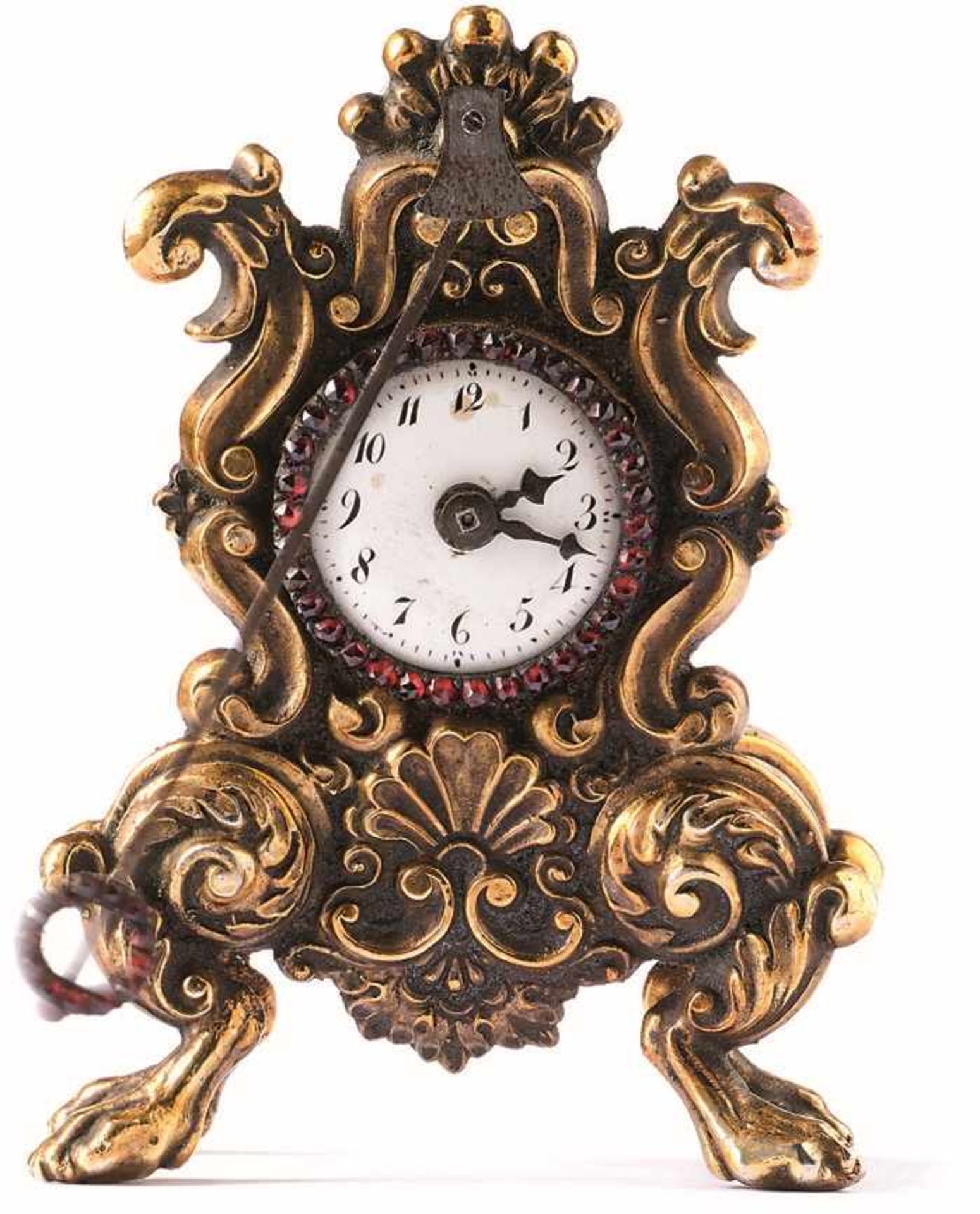 Seltener Miniaturzappler im Rokokostil Wien, A. 19. Jh. Auf vier Tatzenfüßen stehendes Uhrgehäuse - Image 3 of 3