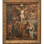 Kreuzigung Christi Süddeutschland, 18. Jh. Golgothadarstellung mit Christus am Kreuz, umgeben von