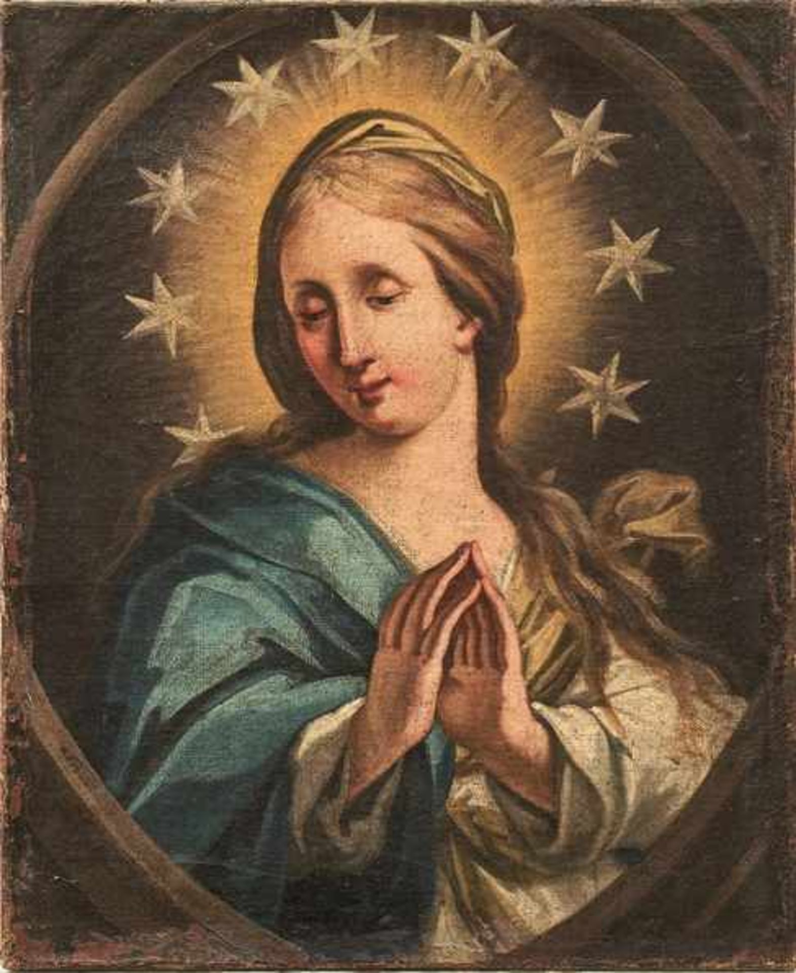 Die Jungfrau Maria vor Gloriole mit Sternenkranz 18. Jh. Öl/Lwd. Verso bez. "Pinxit Guichy /