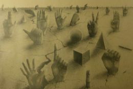 Unbekannter Graphiker des 20. Jh. "Fingerzeige" Lithographie. Rechts unten betitelt, handsign. und