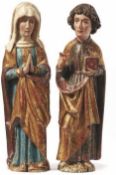 Heilige Maria und Heiliger Johannes als Assistenzfigur 17. Jh. Auf rundem Sockel stehende Figuren in