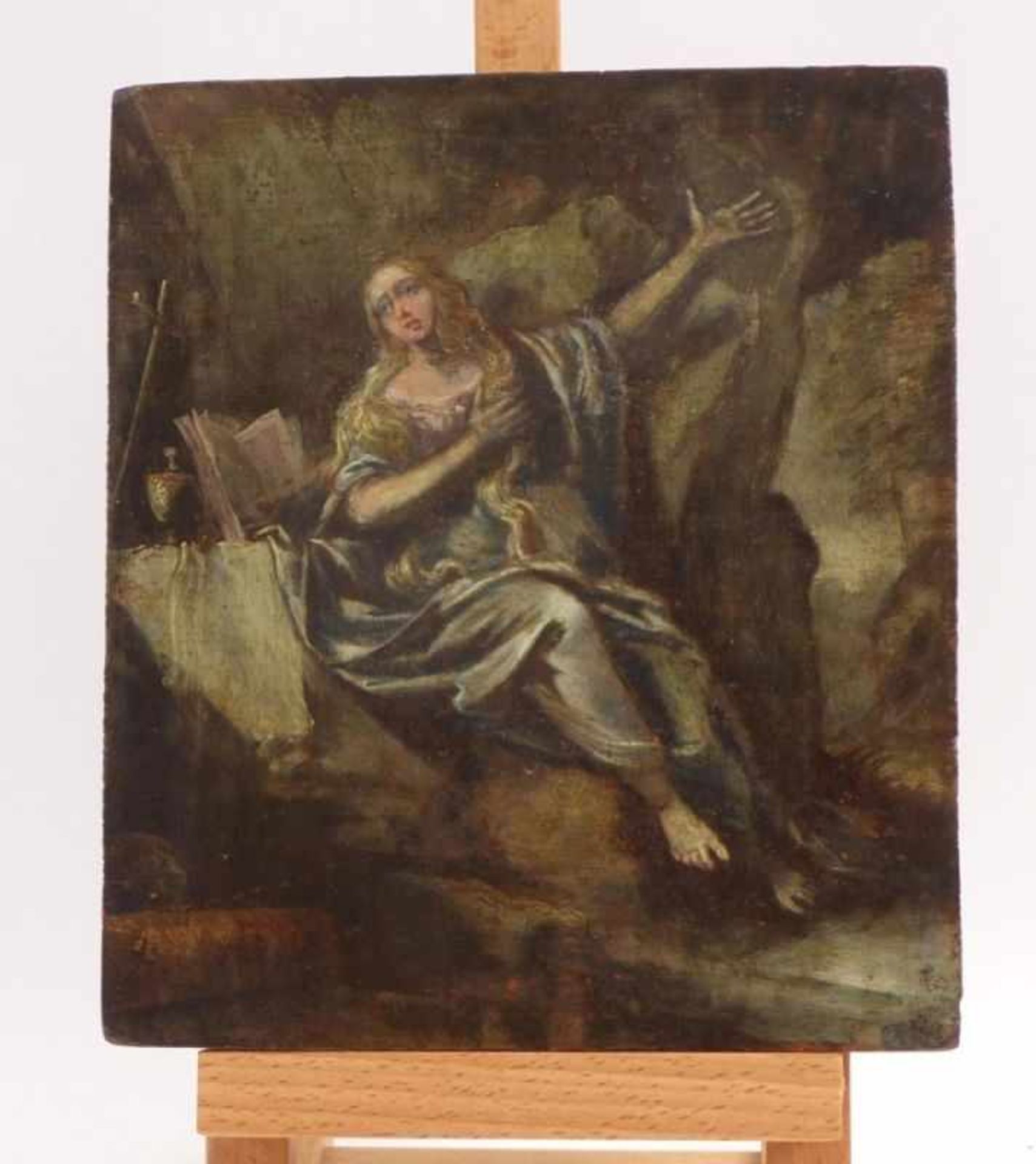 Die büßende Maria Magdalena in einer Grotte 18. Jh. Öl/Holz. 22,5 x 19,5 cm; unger. - Bild 2 aus 3