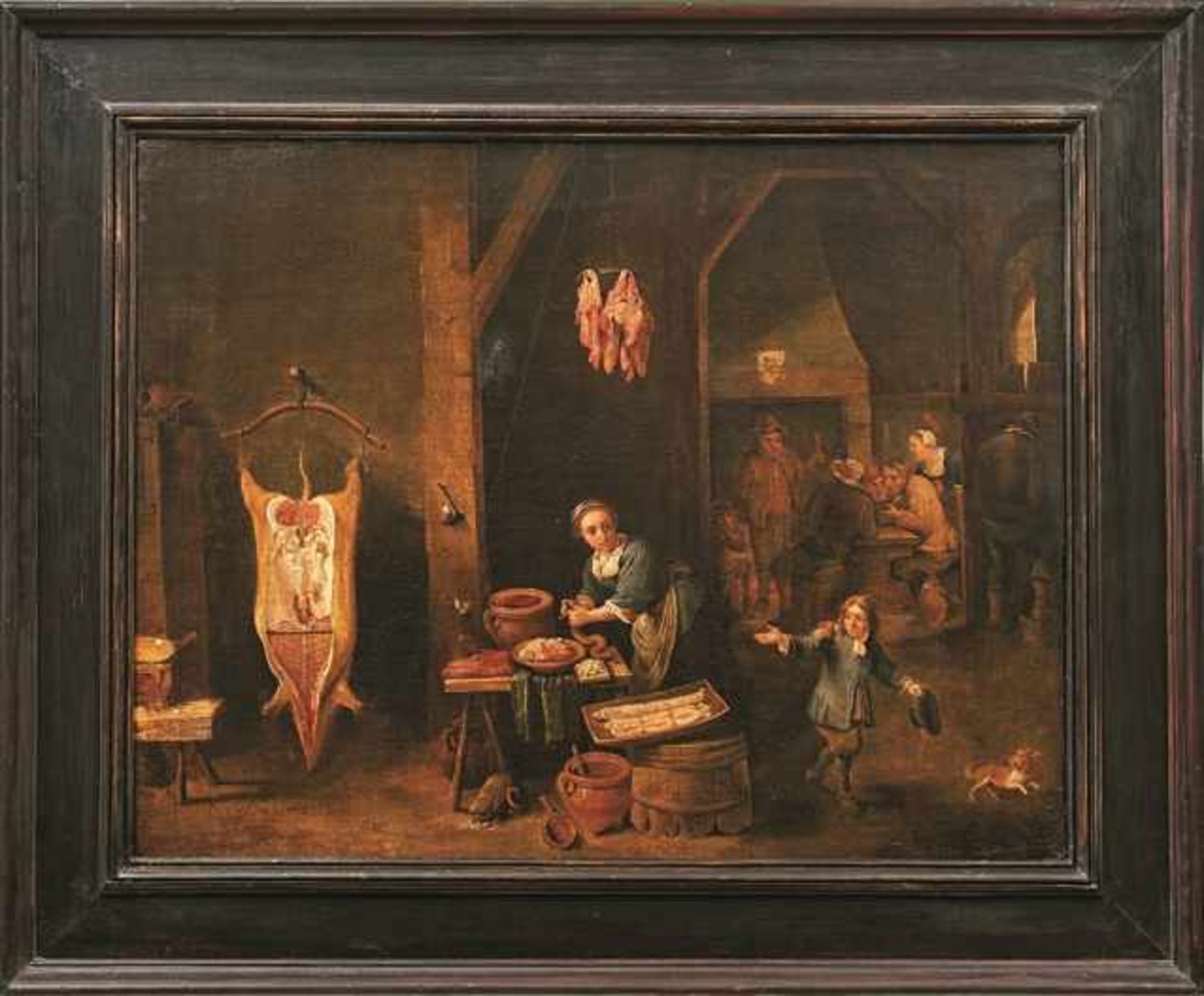 Helmont, Mattheus van (Attrib.) Das Wurstmachen (Antwerpen 1623-1679 Brüssel) Im Vordergrund