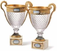 Paar Pokale mit vergoldeter Montierung und "Wedgwood"-Medaillons Wohl Frankreich, um 1800 Ovoider,