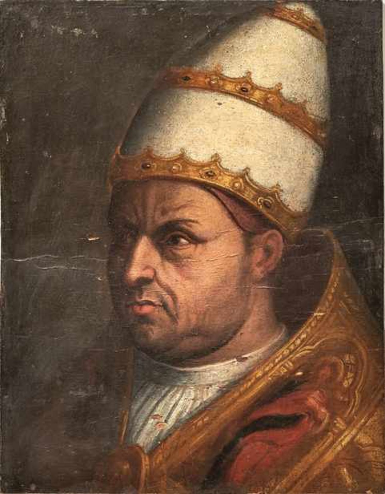 Bildnis des Papstes Leo X. Florenz, 1. H. 16. Jh. Öl/Holz. Verso bezeichnet "Giulio II. di Giov.