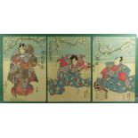Utagawa Kunisada (Toyokuni III.) Triptychon mit Kabuki-Darstellung (Katsushika 1786-1865 Edo)