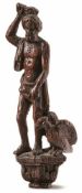 Miniatur-Statuette des Jupiter 17. Jh. Über Holzwürfel auf Akanthusblattkapitell stehender Gott, den