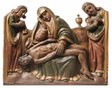 Beweinung Christi mit Johannes und Maria Magdalena 17. Jh. In der Art einer Pietà geschnitzte
