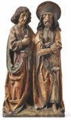 Zwei Evangelisten Im gotischen Stil, 19. Jh. Auf Natursockel stehende Heilige in faltenreichen