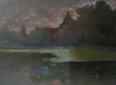 Kehr, Karl An einem Weiher gelegenes Dorf im Abendlicht (Nürnberg 1866-1919 Neuenstein/Öhringen)