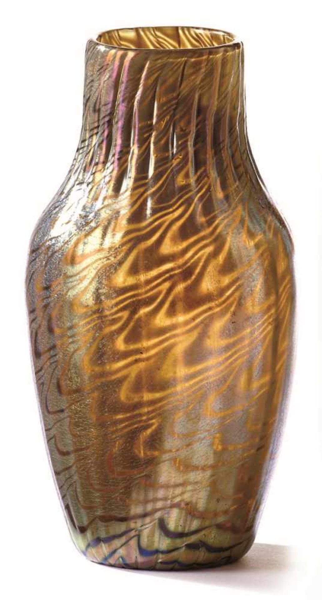 Vase Johann Loetz Witwe, Klostermühle - um 1900 Farbloses, rippenoptisch geblasenes Glas. Dekor