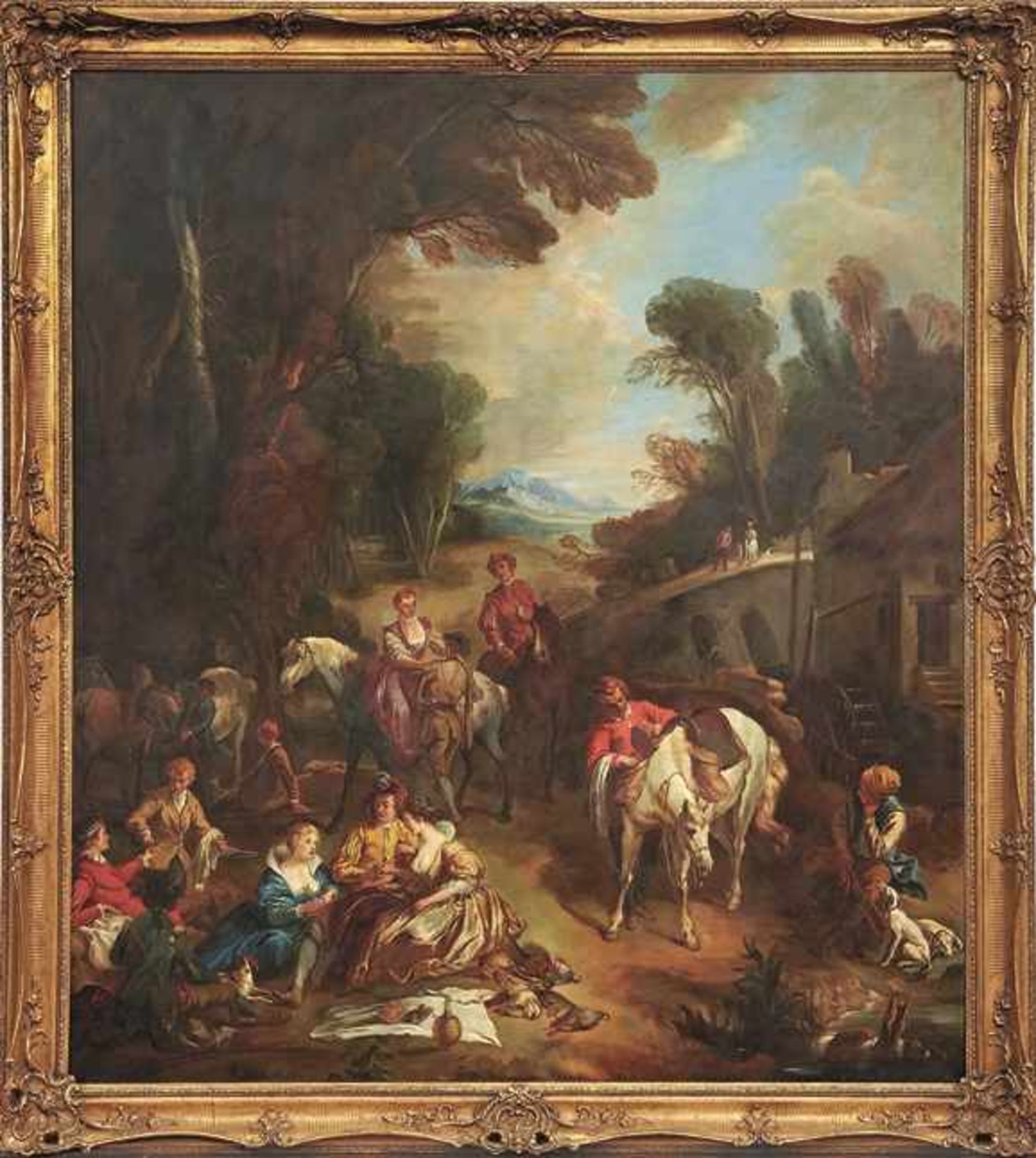 Lemoyne, François - Kopie nach Galante Jagdgesellschaft bei der Rast Öl/Lwd. 167 x 148 cm. - Das