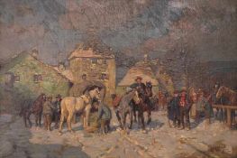 Velten, Wilhelm Pferdemarkt im Winter (St. Petersburg 1847-1929 München) Öl/Holz. Rechts unten