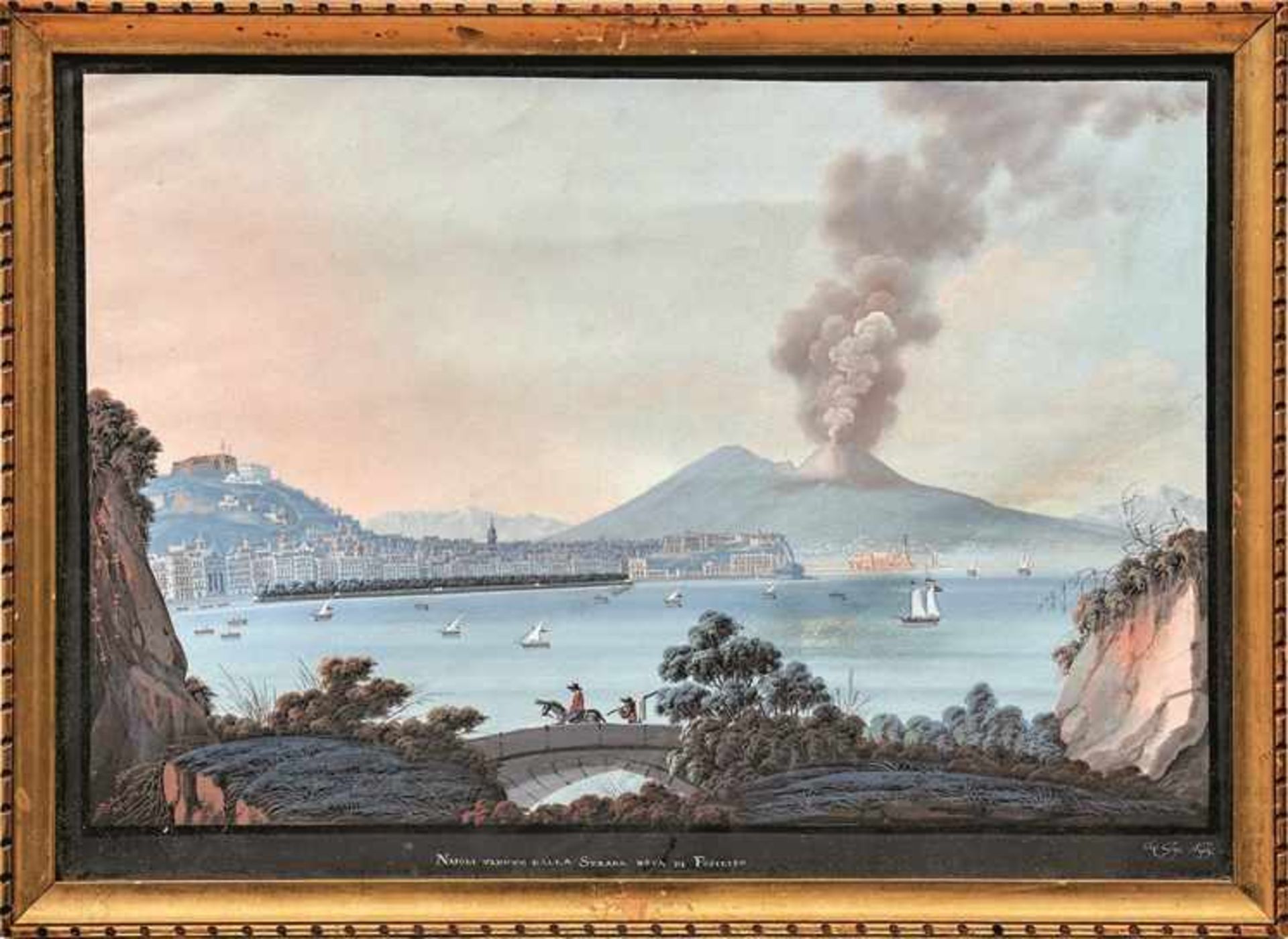 Glass, Giorgio (Hg.) Blick auf die Bucht von Neapel mit dem rauchenden Vesuv 1. H. 19. Jh.