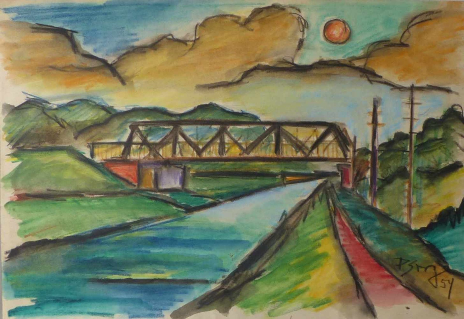 Sorge, PeterZwei Aquarelle(Berlin 1937-2000 ebd.) 1) Landschaft mit Brücke. Rechts unten sign. und - Bild 3 aus 3