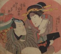 Utagawa Kunisada (Toyokuni III.)Im Fischrestaurant(Katsushika 1786-1865 Edo) Farbholzschnitt.