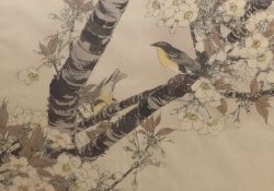 Keinen, ImaoFliegenschnäpper in blühendem Kirschbaum(Kyoto 1845-1924 ebd.) Farbholzschnitt.