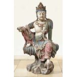 Figur einer sitzenden Bodhisattva GuanyinChina, Ming DynastieAuf einem Felsen sitzend in reich