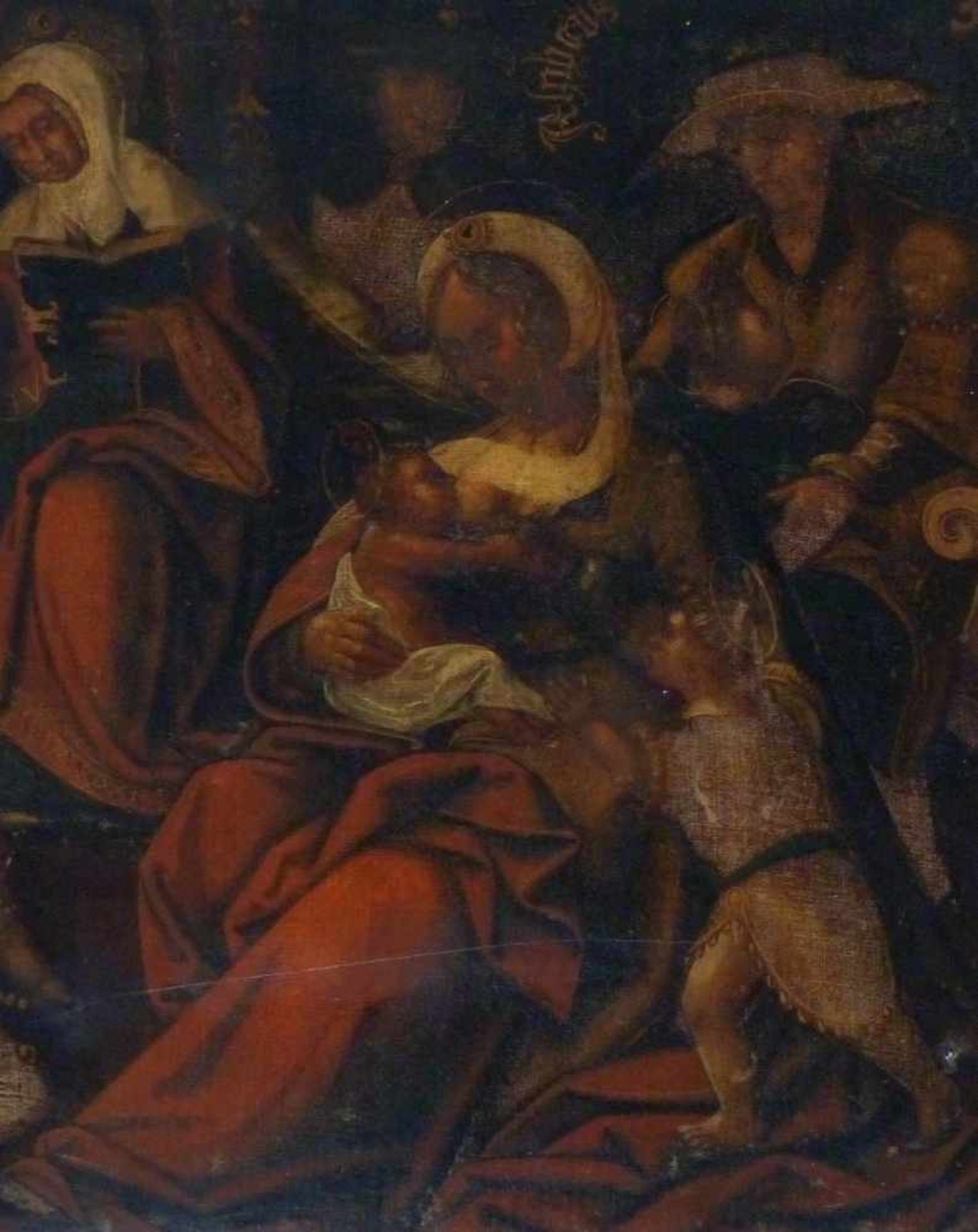 Maria lactans umgeben von HeiligenWohl Italien, 17. Jh.Öl/Lwd., randdoubl. 66 x 53 cm; unger. -