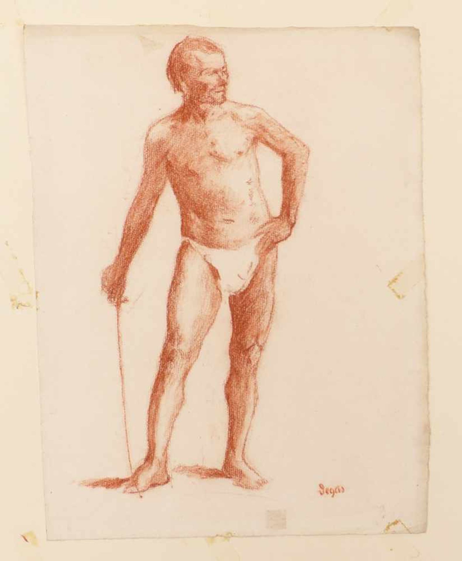 Akademische Studie eines Mannes19. Jh.Standfigur eines Mannes, auf einen Stock gestützt, - Bild 2 aus 2