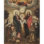 Die Heilige Familie18. Jh.In Landschaft stehend Maria und Joseph, die den Jesusknaben zum Himmel mit