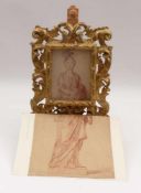 Bildnis einer Frau18. Jh.Rötelzeichnung. Ca. 16 x 13 cm; unter Glas in durchbrochenem, vergoldetem