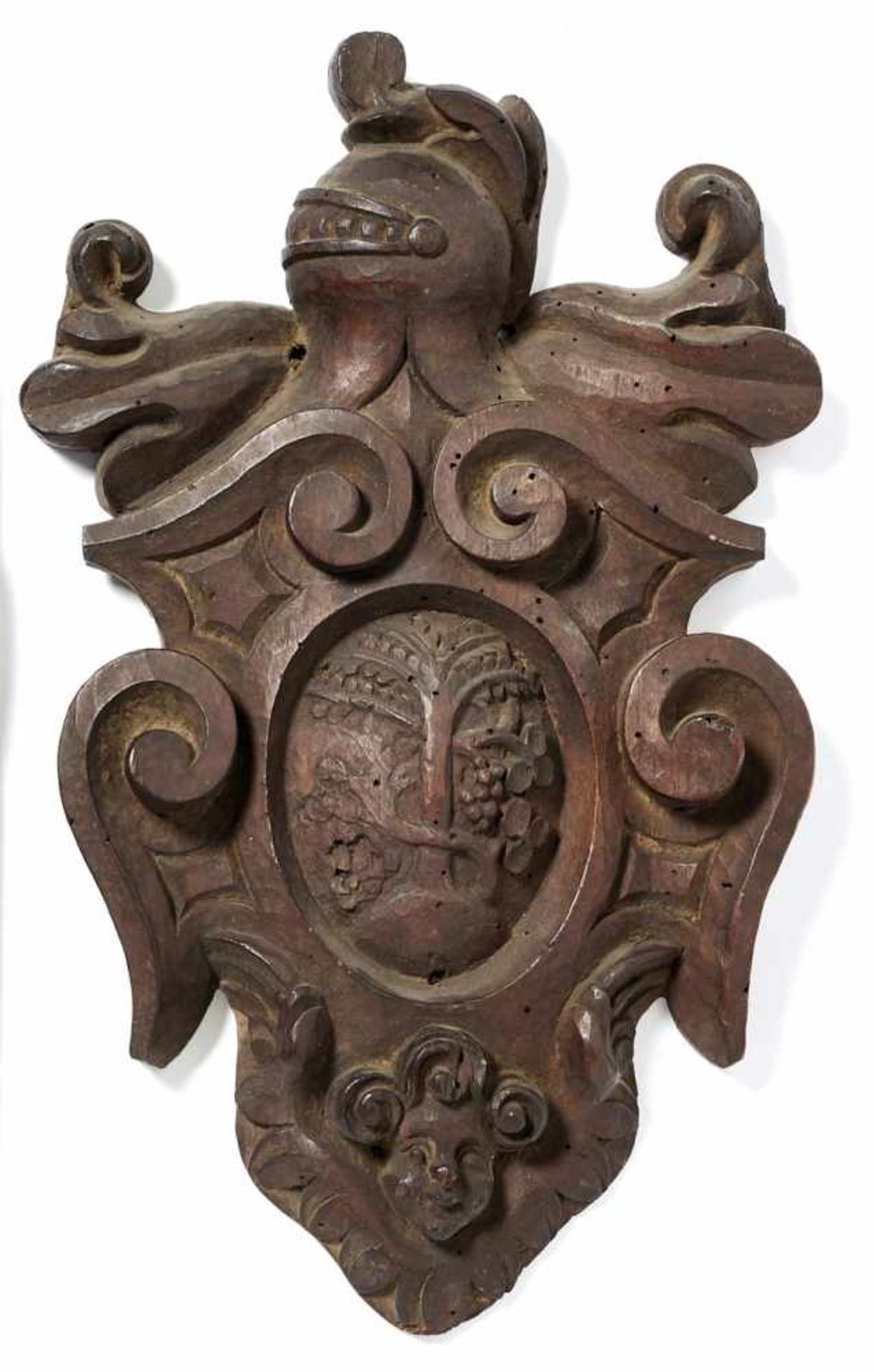 WappenkartuscheItalien, um 1700Kräftig geschnitzte Kartusche, ovales Mittelfeld mit Weinrebenrelief,