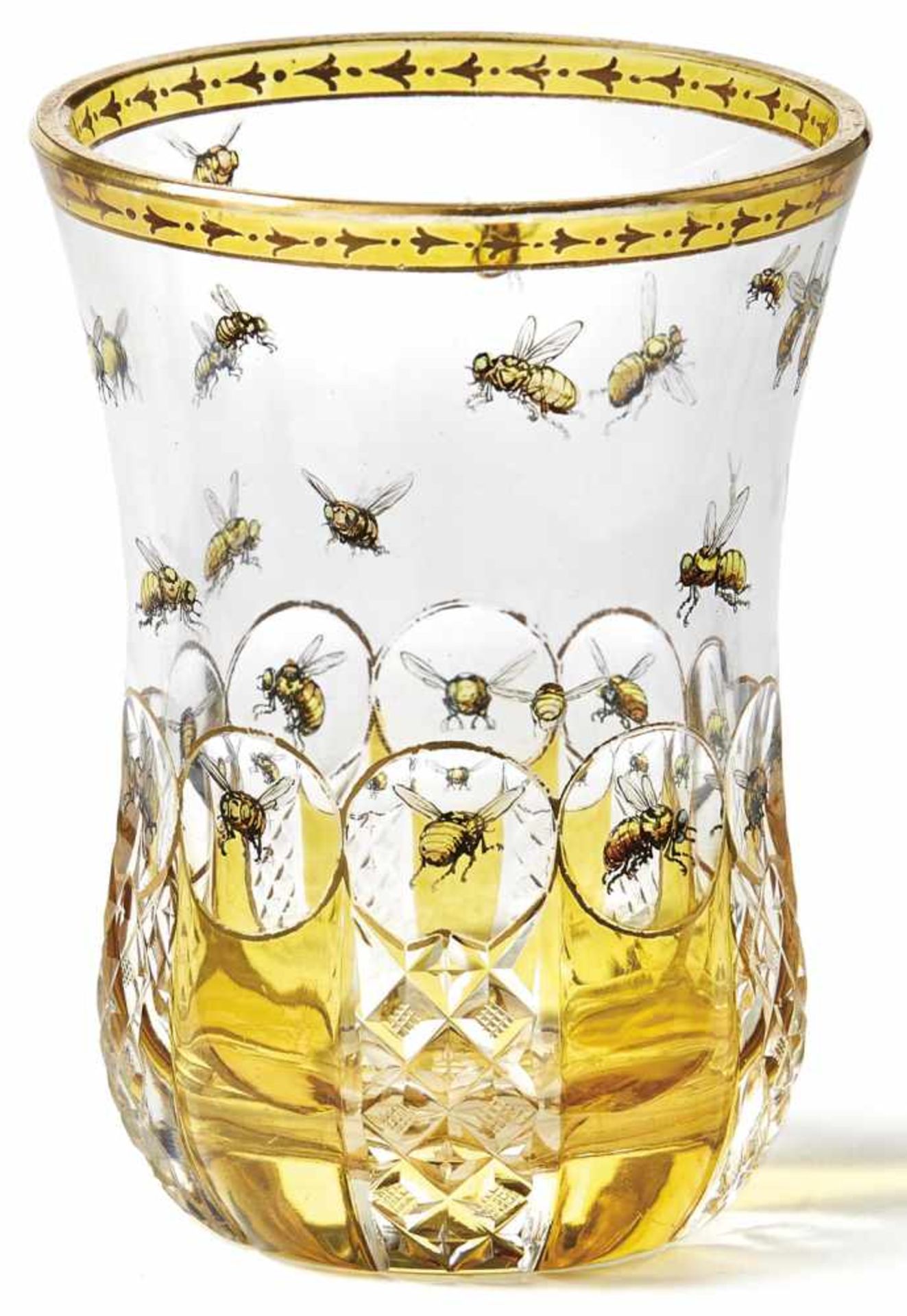 Biedermeierbecher mit BienenWohl Friedrich Egermann, Blottendorf - um 1835Bodenschliffstern, die