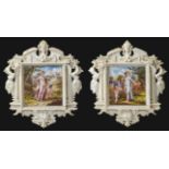 Zwei Miniaturen in ElfenbeinrahmenWohl Italien oder Dieppe, 19. Jh.Zwei Aquarelle auf Elfenbein