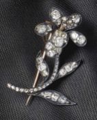 Zitternde BrillantbroscheUm 1880In Form einer Blume, Blütenkopf und Stempel mit Feder versehen,