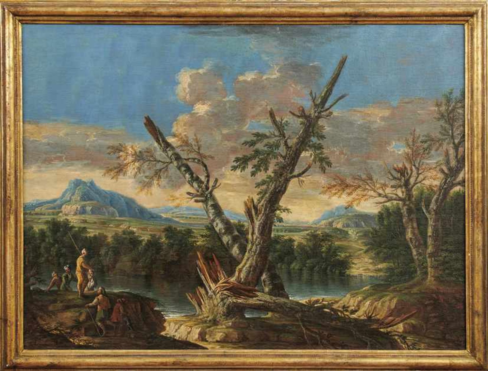 Locatelli, Andrea - Umkreis desItalienische Flusslandschaft mit Fischern am Ufer(Rom 1695-1741 ebd.)