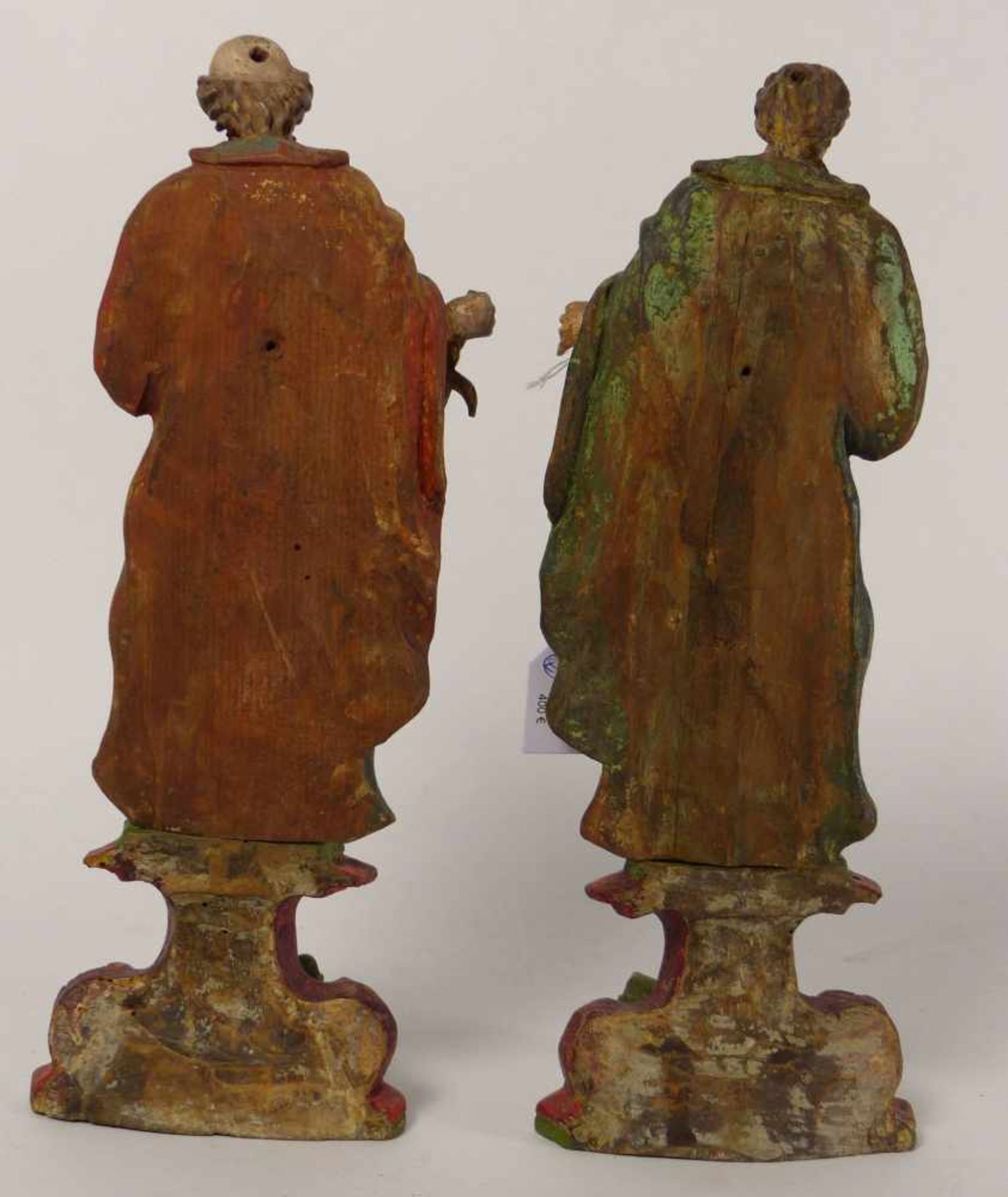 Petrus und Paulus18. Jh.Auf volutengezierten Sockeln im Kontrapost stehende Heilige im faltenreichen - Bild 2 aus 4
