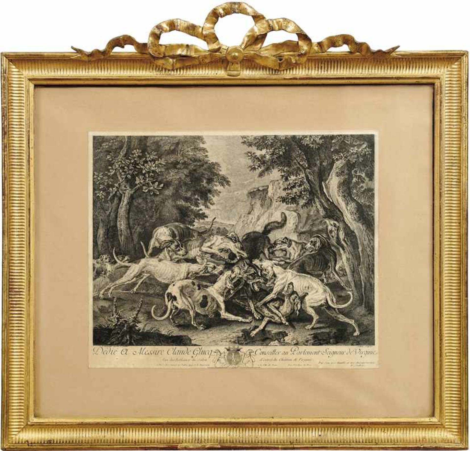 Drei schön gerahmte Jagdstiche18. Jh."Abois du Cerf" von Jacques Philippe Lebas nach Jean-Baptiste - Bild 2 aus 2