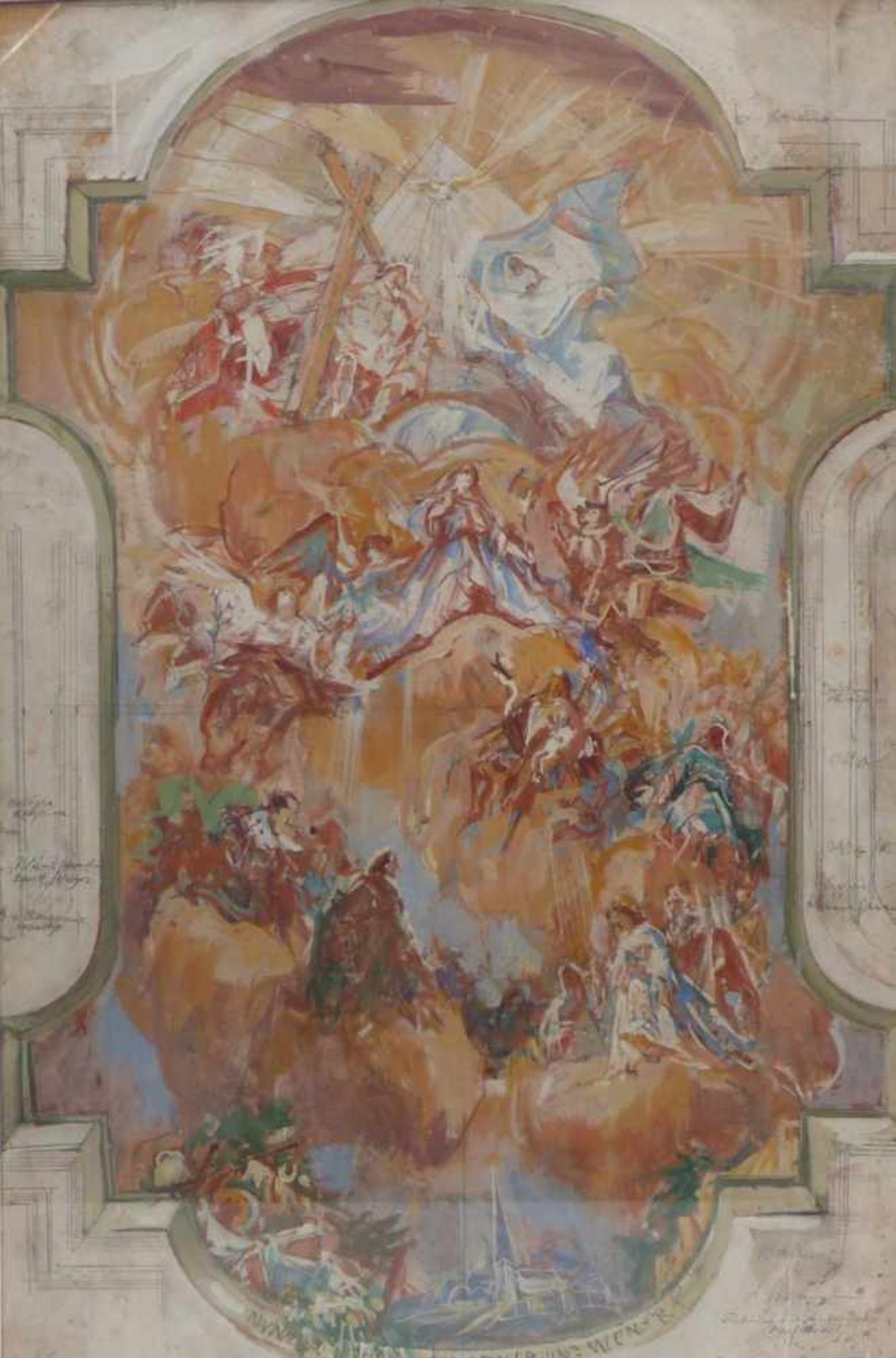 Greiner, Anton"Entwurf für Kirchendecke Burgebrach"(Bamberg 1914-2006 ebd.) Bleistift und Gouache.