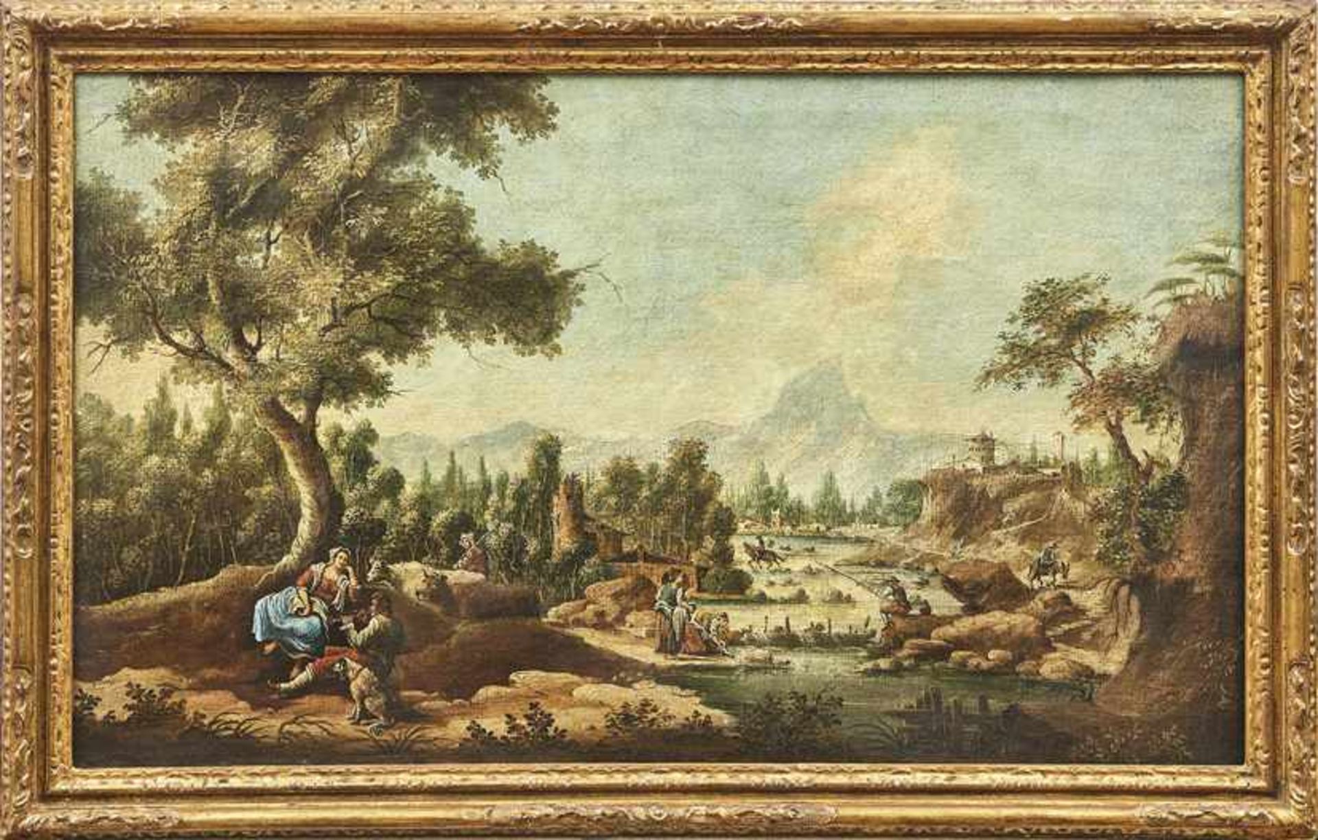 Pendants mit idyllischen, italienischen Landschaften20. Jh., nach Vorbild des 17. Jh.Öl/Lwd. 60,5 - Image 2 of 2