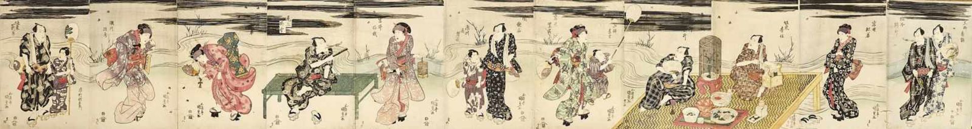 Utagawa Kunisada (Toyokuni III.)Elfteiliges Polyptychon mit Schauspielern des Kabuki-Theaters, die
