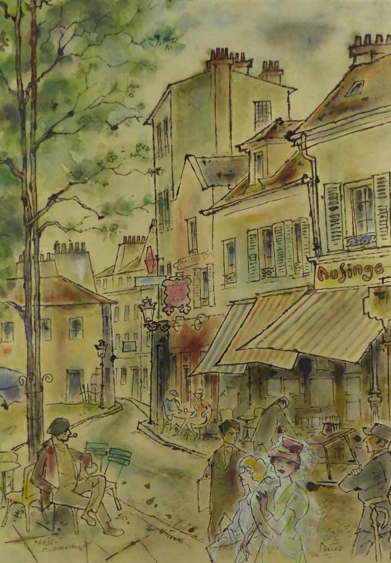 Sauer, Josef"Paris - Montmartre"(Bamberg 1893-1967 München) Aquarell über Tuschfederzeichnung.