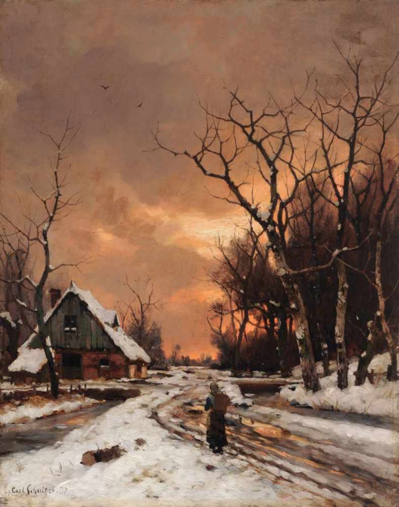 Karl Schultze, Niederrheinische Winterlandschaft. 1898. Karl Schultze 1856 Düsseldorf  1935 Öl