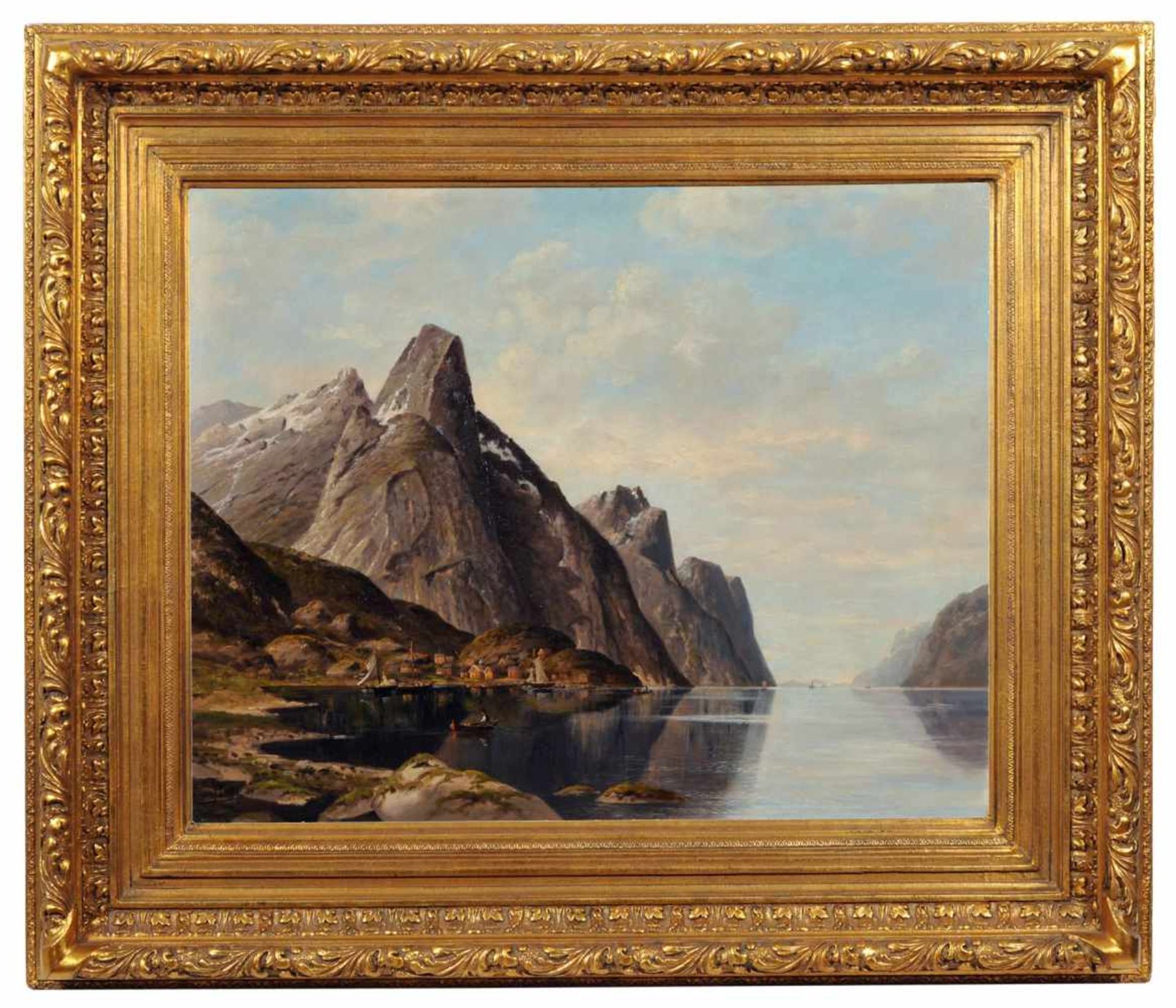 Jacobus Johannes van Poorten, Norwegische Fjordlandschaft mit Fischerbooten. 1889. Jacobus - Bild 2 aus 4