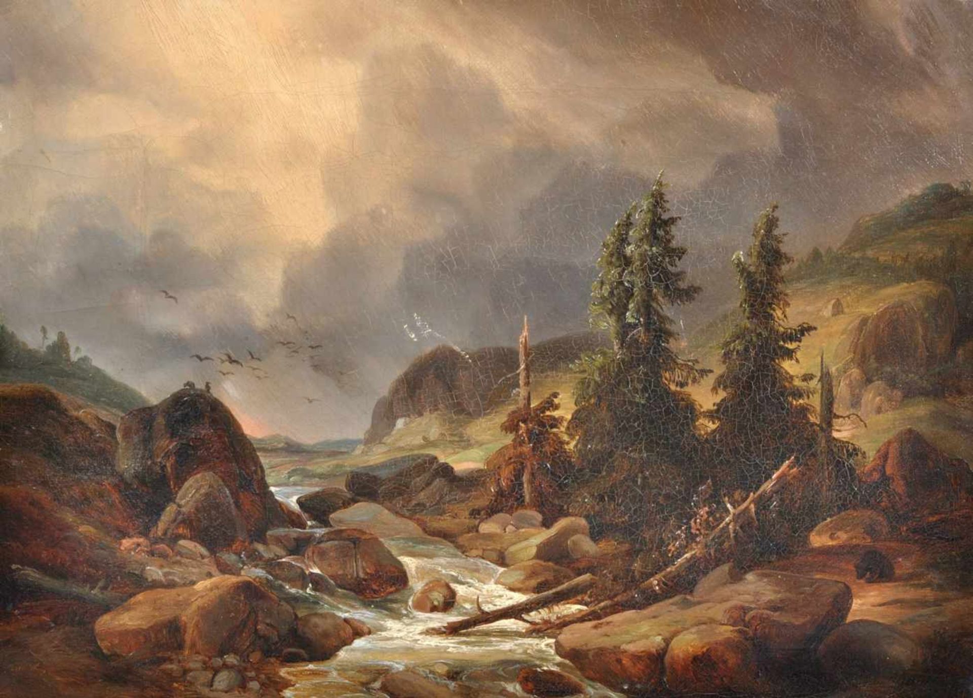 Ferdinand Zschäck, Stürmische Gebirgslandschaft. 1837. Ferdinand Zschäck 1801 Eisenberg (