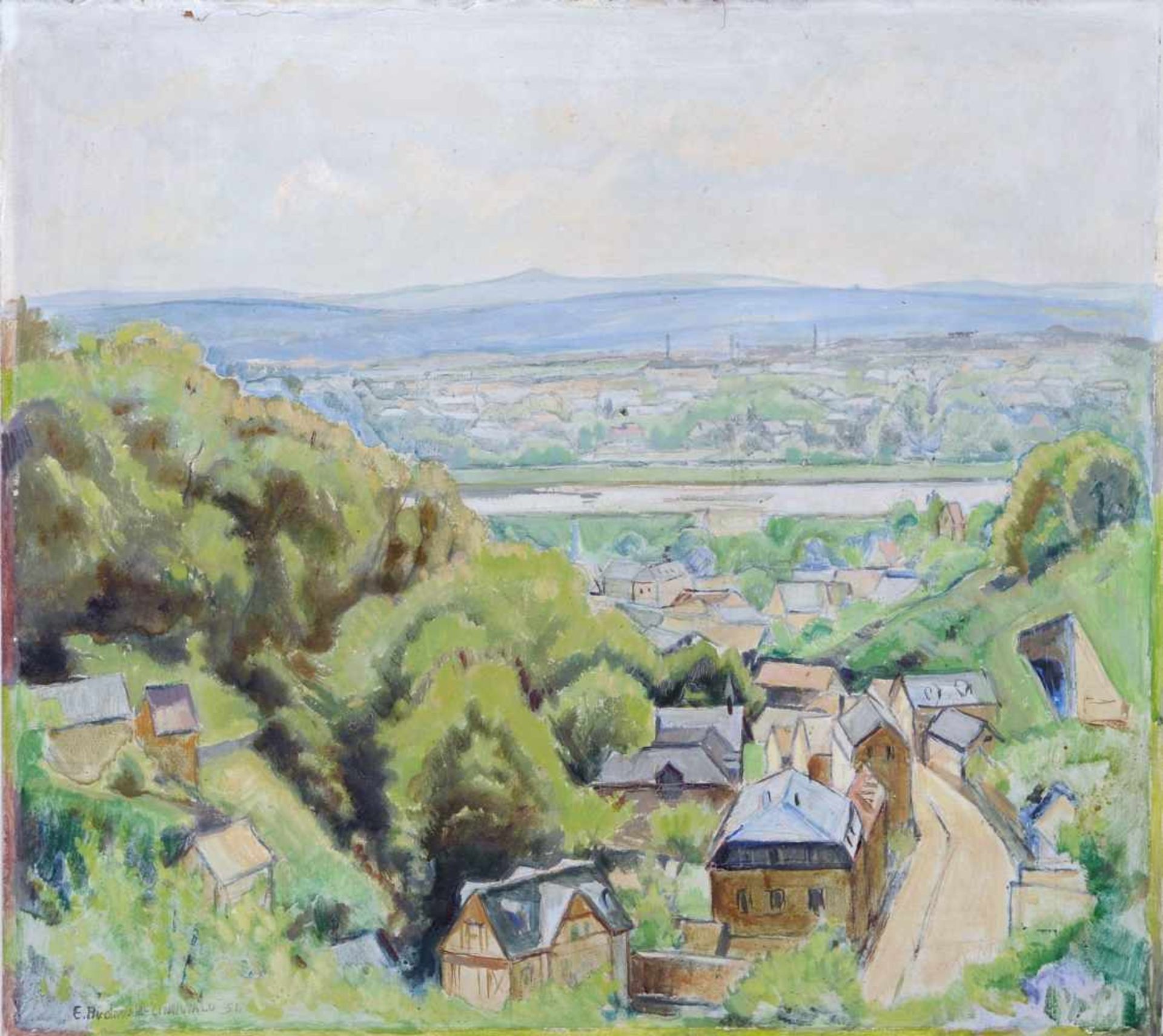 Erich Buchwald-Zinnwald, Dresden - Blick von der Grundstraße. 1951. Erich Buchwald-Zinnwald 1884