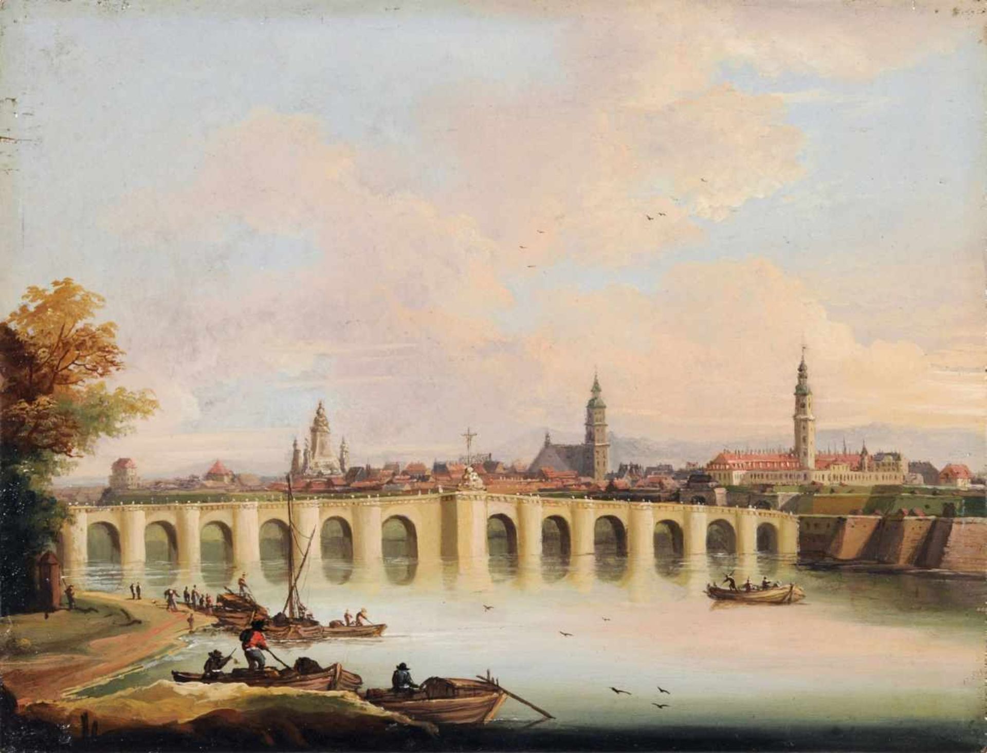 Unbekannter Maler, Dresden - Blick auf die Altstadt mit der Augustusbrücke. 1730  1740. Öl auf