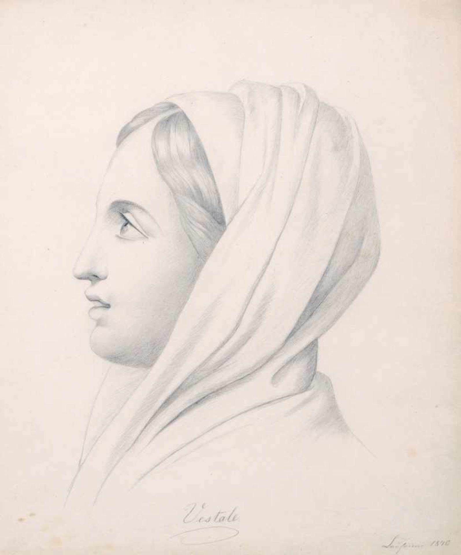 Italienischer Künstler "Vestale" / Fünf Profilstudien antiker Skulpturen. 1840. - Bild 3 aus 6