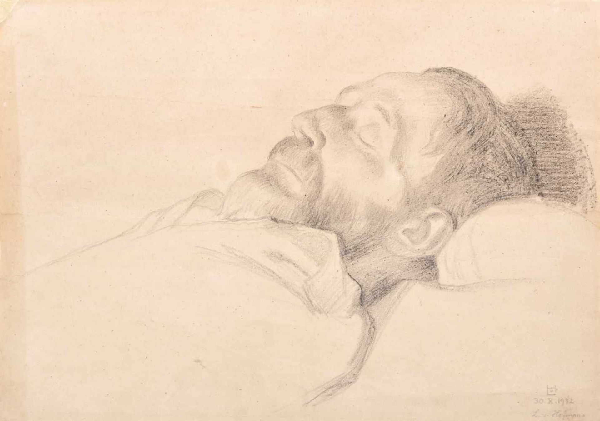 Ludwig von Hofmann, Der Künstler Richard Dreher auf dem Totenbett. 1932. Ludwig von Hofmann 1861