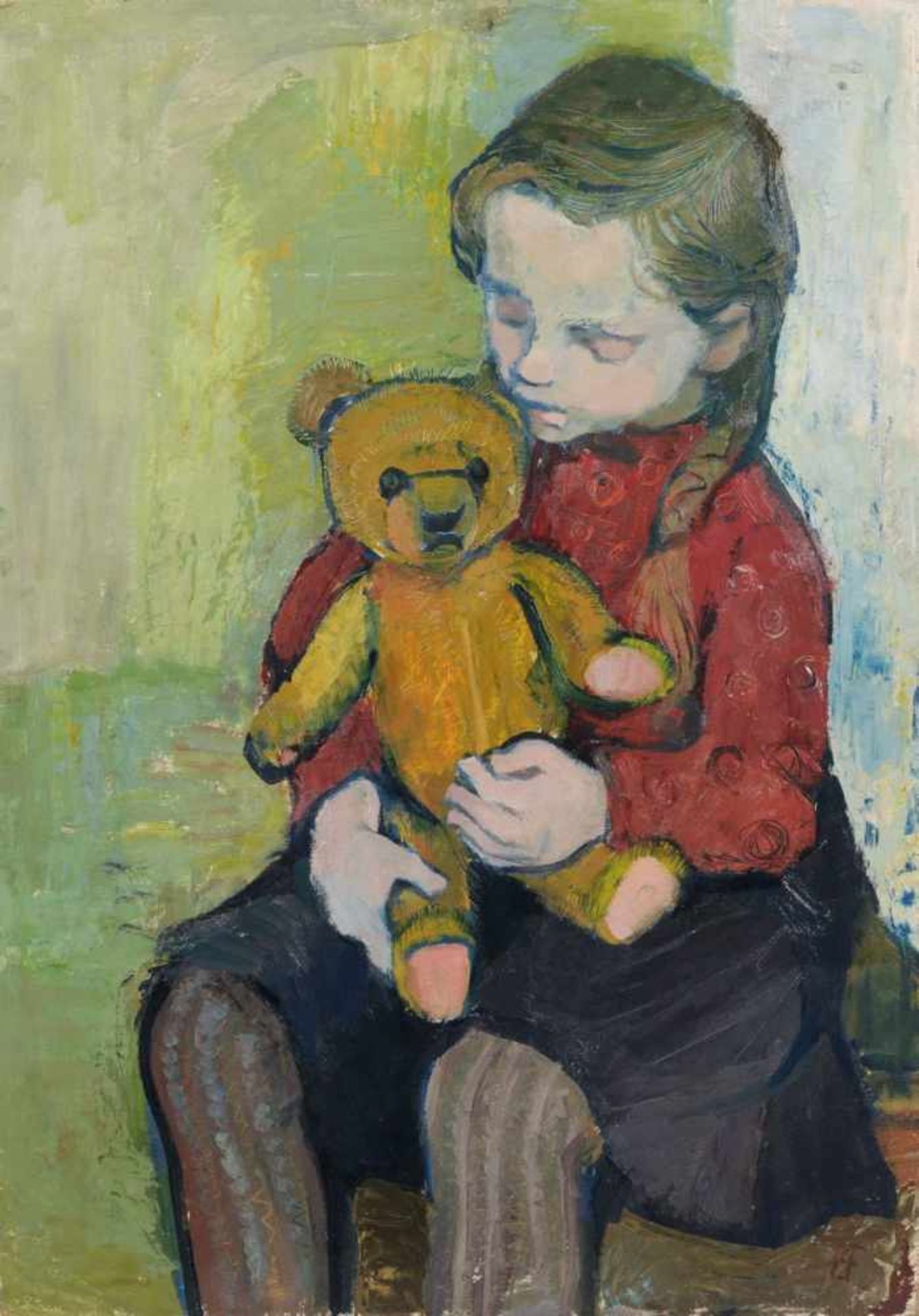 Christa Engler-Feldmann, Mädchen mit Teddybär. 1960. Christa Engler-Feldmann 1926 Chemnitz  1997