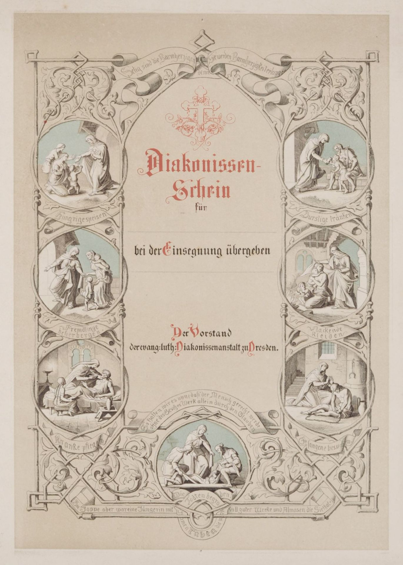 H. Willard "Diakonissen-Anstalt in Dresden" / Diakonissenschein. Um 1860 /Mitte 19. Jh. H. Willard - Bild 2 aus 2