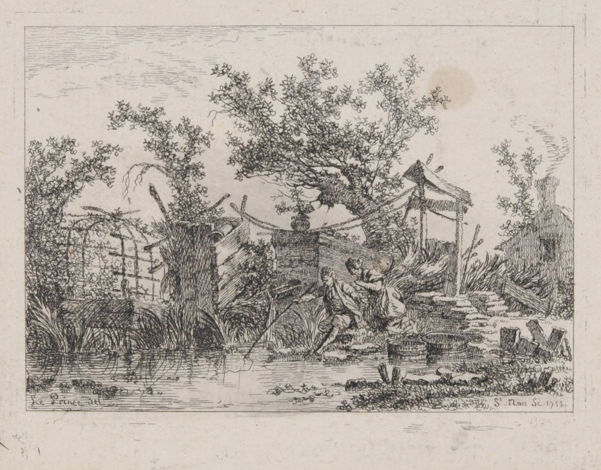 Jean Claude Richard de Saint-Non, Landschaft mit Brücke und Eselstreiber / Gartenlandschaft am - Bild 2 aus 2