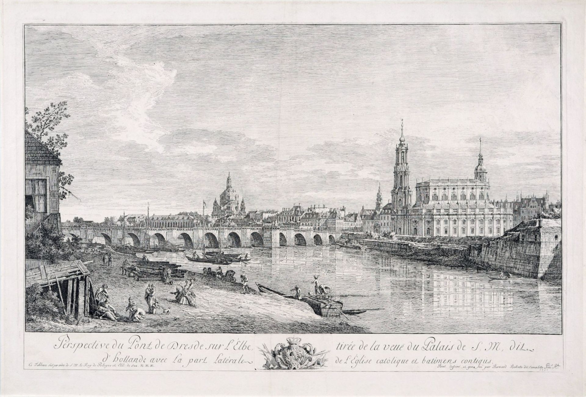 Bernardo Bellotto, gen. Canaletto "Perspective du Pont de Dresde sur L' Elbe, - tirée de la veuë