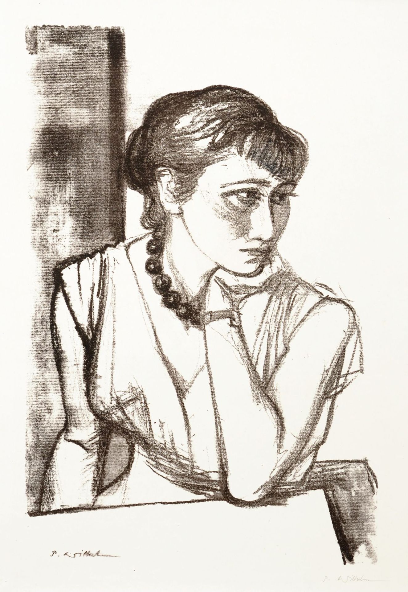 Paul Wilhelm "Mädchen mit stützendem Arm (wohl Käthe Hensel)". Um 1954. Paul Wilhelm 1886 Greiz 